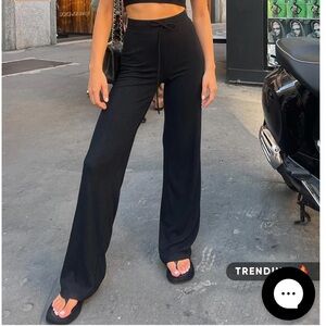 White fox Adore You Ribbed Pants Black